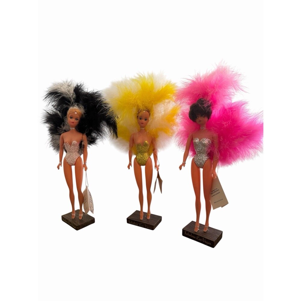 Vintage 1979 Fiona Originals Fabulous Las Vegas Showgirl Dolls Souvenir Set (3)